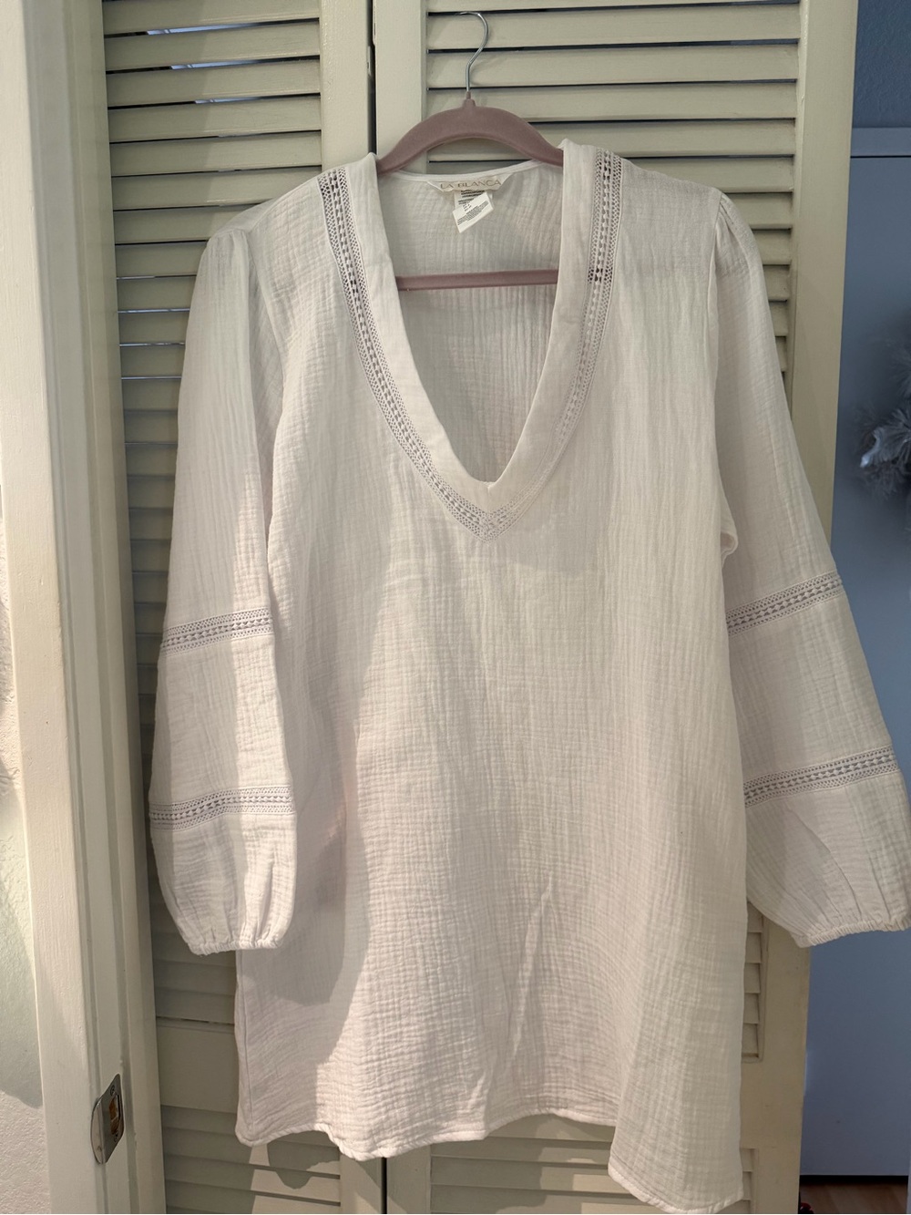 La Blanca White Gauze V-Neck Swim Coverup